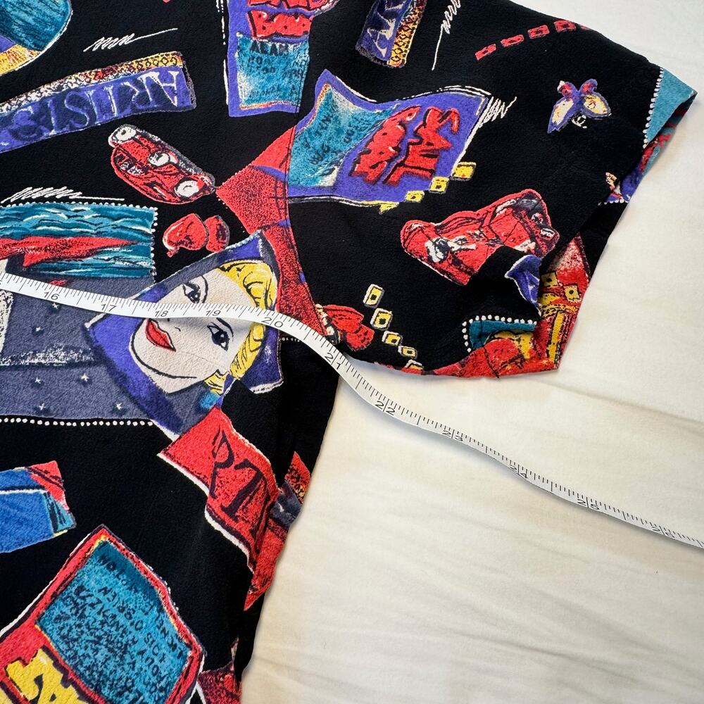 Chico's VTG Pop Art Graphic Camp Shirt Womens 2 Large Art To Wear Maximalist 90s - Picture 10 of 14